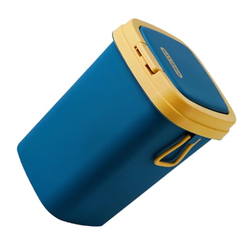 Hohopeti Abfalleimer mit Deckel und Pressmechanismus Haushaltsmülleimer aus Langlebigem PP Kompakt für Bad Küche Wohnzimmer Praktische Mülltonne in Tiefseeblau Einfach zu Bedienen von Hohopeti