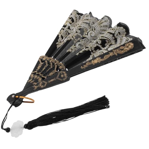 Hohopeti Alter Stil Gold Hot Fan faltbar falten Faltlüfter Spitze Handventilator Handfächer im chinesischen Stil Klapper -Handlüfter Handfächer mit Vintage-Muster Metall Schwarz von Hohopeti