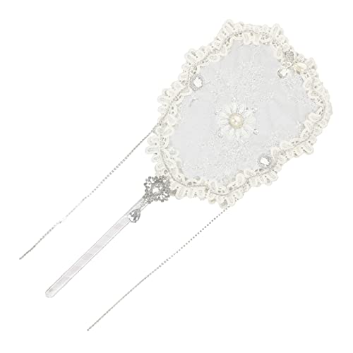 Hohopeti Blumen und Perlenfans Blumen- elegant Spitze Stickfan Tragbare Handventilatoren für Hochzeiten Handventilator für die Braut gestickter Fächer Handfächer Stoff Eisendraht Weiß von Hohopeti