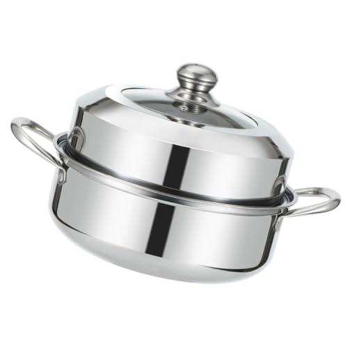 Hohopeti Edelstahl Dampfgarer Topf mit Doppeltem Dampfeinsatz Multifunktionaler Kochtopf für Gemüse und Dim Sum Induktionsgeeignet Platzsparend Stapelbar Schnelles Erhitzen für Gesunde von Hohopeti