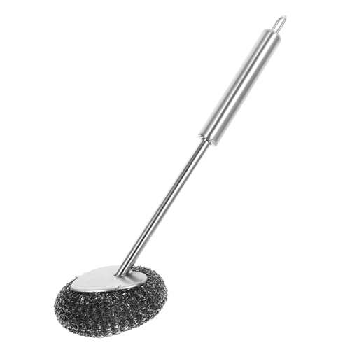 Hohopeti Edelstahl Topfreiniger mit Langem Griff Rostfrei Kratzfrei mit Aufhängeöse Ergonomisch für Geschirr Töpfe Pfannen Backofen und Grill Effiziente Küchenbürste von Hohopeti