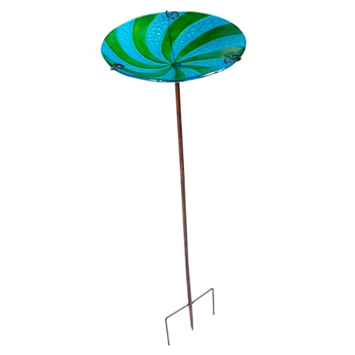 Hohopeti Eisen Vogelbad mit Bemaltem Glas Gartendeko Vogeltränke und Futterstelle für Papageien Wellensittiche Tauben Wetterfestes Stilvolles Vogelbad für Garten und Terrasse von Hohopeti