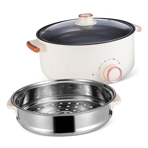 Hohopeti Elektrischer Multifunktionaler Kochtopf Antihaftbeschichtung Schneller Heizungsprozess Präzise Temperaturregelung Kompakt Tragbar für Büro Reise Hot Pot Dampfgaren Braten von Hohopeti