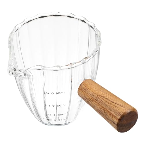Hohopeti Espressotasse mit Holzgriff Glas Messbecher für Espresso und Kitchen Pitcher Vielseitig Einsetzbar Stilvoll und Funktional für Kaffeezubereitung und Getränkeservice von Hohopeti