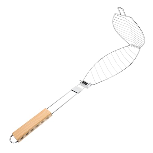 Hohopeti Fisch Grillkorb mit Holzgriff Langlebiger Bbq Grillkorb Tragbares Grillzubehör für Outdoor Picknick und Camping Multifunktional und Hitzeschutzbereit von Hohopeti