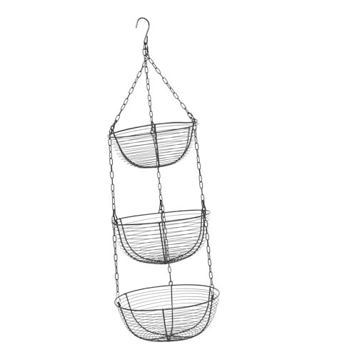 Hohopeti Hängender Dreistufiger Obstkorb aus Eisen Stabiles Design Abnehmbarer Haken Platzsparend für Küche Wohnzimmer Schwarzer Gitterkorb zur Sicheren Aufbewahrung von Früchten und Hohopeti Hängender Dreistufiger Obstkorb aus Eisen Stabiles Design Abnehmbarer Haken Platzsparend für Küche Wohnzimmer Schwarzer Gitterkorb zur Sicheren Aufbewahrung von Früchten und von Hohopeti