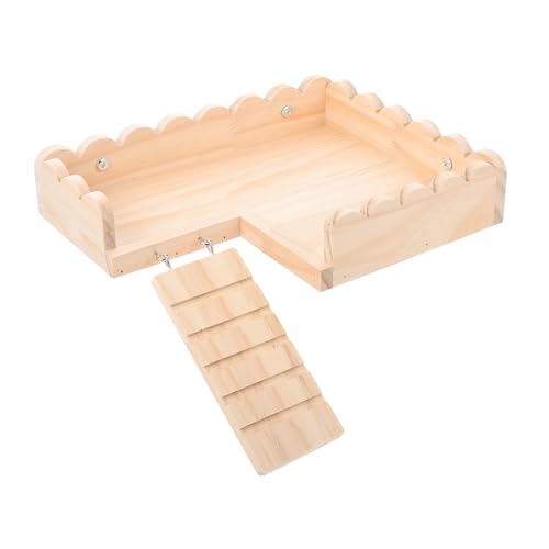 Hohopeti Hamster Kletterplattform aus Hochwertigem Holz mit Leiter Stabiles Kleintier für Meerschweinchen und Zwerghamster Robuste Hängeplattform für Käfig Trainieren von Hohopeti