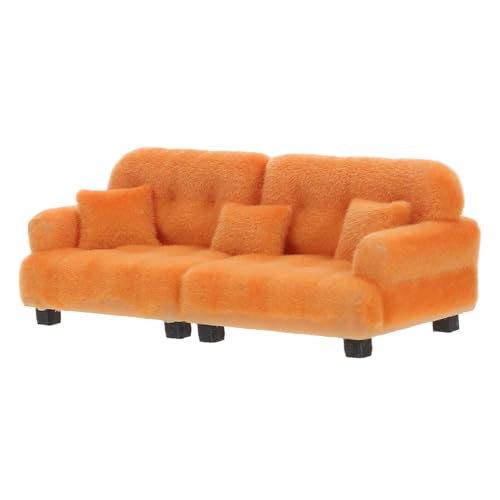 Hohopeti Maßstab Beflockt mit Kissen Braunes Puppenhaus Möbelstück Vielseitige Mini Couch für Wohnzimmer Dekoration Kompakte Miniaturmöbel für Tiny House und Schreibtisch von Hohopeti