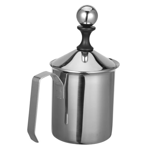 Hohopeti Milchaufschäumer aus Edelstahl Edelstahlkrug manueller milchaufschäumer Milchaufschäumkrug aus Edelstahl Aufschäumbecher aus Milchkännchen Rostfreier Stahl Silber von Hohopeti