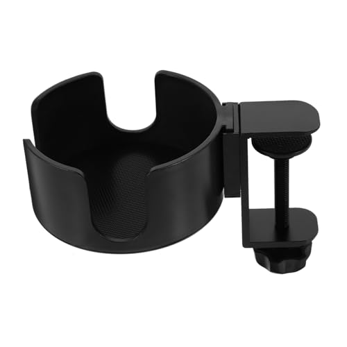 Hohopeti Schreibtisch Organizer Getränkehalter Clip Tischkantenhalterung mit Haken und Ablagefach Auslaufsicherer Stabiler Becherhalter für Büro Gaming Desk Schwarz Platzsparend und von Hohopeti