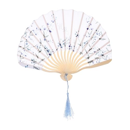 Hohopeti Sommerlicher Faltbarer Handfächer aus Baumwollstoff mit Bambusgriff Antiker Stil Dekorativer Kühlfächer für Hochzeit Reise und Alltag Leichter Japanischer Faltfächer in Blau mit Hohopeti Sommerlicher Faltbarer Handfächer aus Baumwollstoff mit Bambusgriff Antiker Stil Dekorativer Kühlfächer für Hochzeit Reise und Alltag Leichter Japanischer Faltfächer in Blau mit von Hohopeti