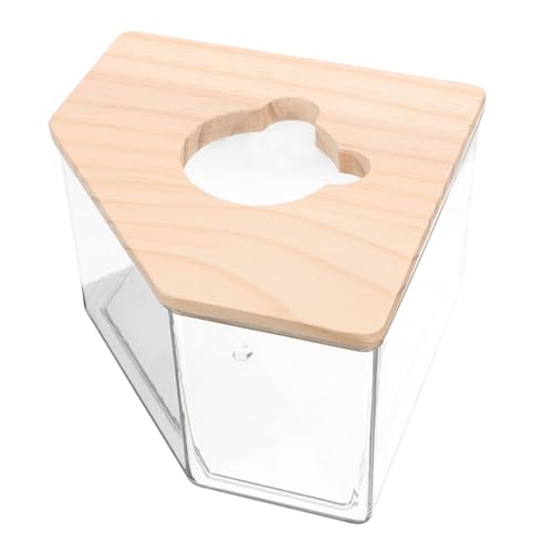 Hohopeti Transparenter Hamster Sandbad mit Holzdeckel Sandbadebehälter für Kleine Haustiere Staubdicht Langlebig für Hamster und Andere Kleintiere Dekoratives Haustierzubehör von Hohopeti