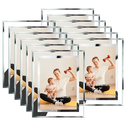 Hoikwo 12er-Set Bilderrahmen 13x18 cm, Glasfotorahmen für 18x13cm Fotos, Bilderrahmen Silber für Schlafzimmer Büro und Wohnzimmer, Fotorahmen nur für Tischaufsteller von Hoikwo