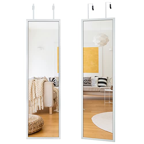 Hoikwo 2 Pack Wandspiegel Türspiegel 122x35 cm, Ganzkörperspiegel Spiegel Hängespiegel mit Haken für Schlafzimmer Bad Flur Wohnzimmer Ankleidezimmer, Weißer Ankleidespiegel von Hoikwo