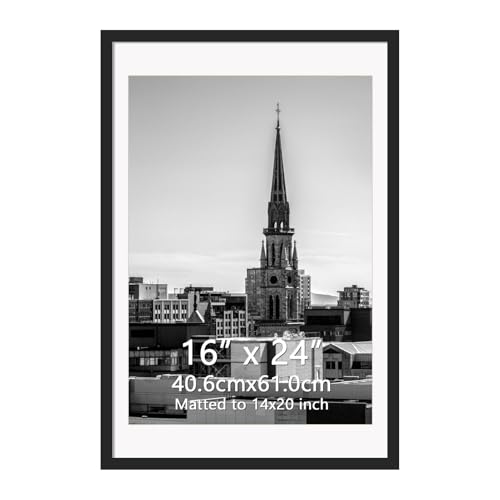 Hoikwo 40,6 x 61 cm schwarzer Bilderrahmen, 16x24 cm mit Passepartout oder 40,6 x 61 cm ohne Passepartout, Wandmontage, 1 Packung von Hoikwo