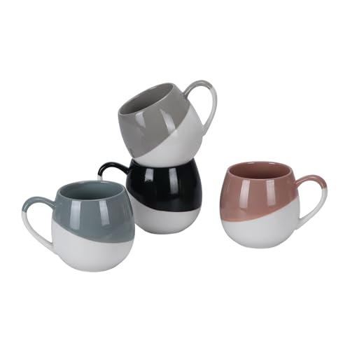 Hoikwo 450 ML Kaffeebecher Tasse 4er Set, Keramische Zweifarbig Glasierte Becher mit Henkel für Kaffee, Tee, Cappuccino, Latte, Milch, Kakao, Saft und andere Heißgetränke von Hoikwo