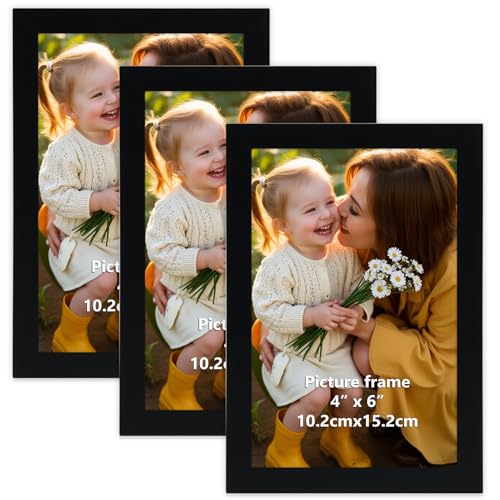 Hoikwo Schwarz Bilderrahmen 10x15 cm - Moderne Schwarze Fotorahmen für Wand oder Tisch, 3er Set Rahmen für Fotos, Bilder von Hoikwo