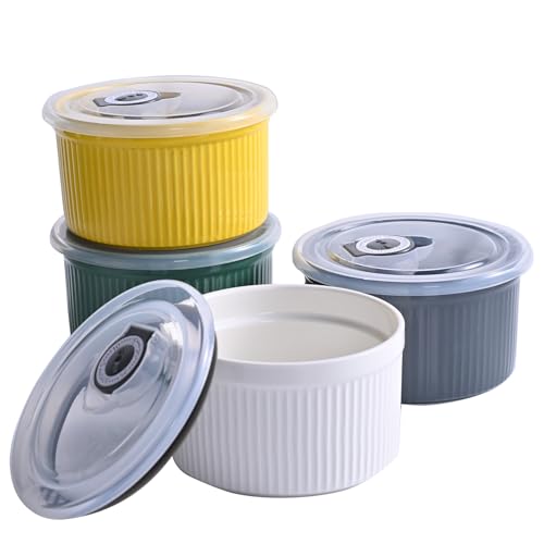 Auflaufförmchen mit Deckel, ofenfest, 400 ml, Crème Brûlée-Auflaufförmchen mit Deckel, kleine Porzellan-Schalen zum Backen, Souffle, Saucen-Dessert, mehrfarbig, 11,4 cm von Hoilse