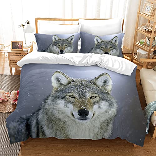 Hoimlm Kinder Bettwäsche 135x200 Wolf Print Mikrofaser Bettbezug mit 2 kopfkissenbezug, Jungen Teens bettwäsche Set Kinder Erwachsene, Weich Haltbar Atmungsaktive von Hoimlm