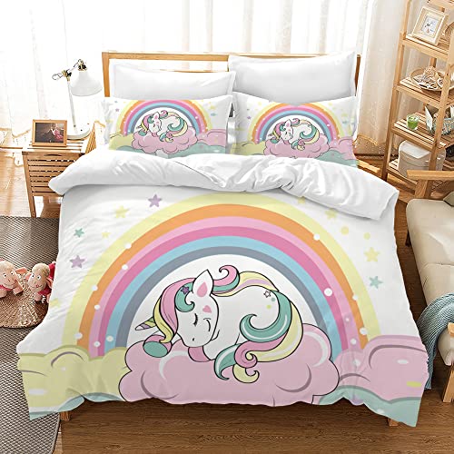 Hoimlm Einhorn Bettwäsche 220x240 Mädchen Bettwäsche Set mit Bettbezug and 2 Kissenbezug, Cartoon Einhorn Mikrofaser Soft Bettwaren mit ReiäVerschluss von Hoimlm