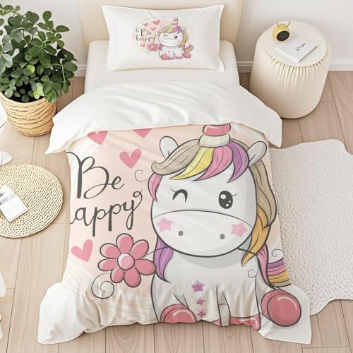 Hoimlm Einhorn Bettwäsche,Kinder Bettwäsche Set mit Bettbezug and 1 Kissenbezug,Cartoon Einhorn mikrofaser Soft Mädchen Bettwaren, mit Reißverschluss (Style C, 140 x 200 cm) von Hoimlm