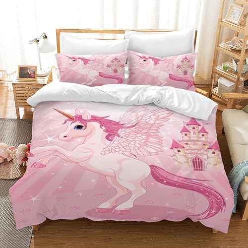 Hoimlm Einhorn Bettwäsche,Kinder Bettwäsche Set mit Bettbezug and 2 Kissenbezug,Cartoon Einhorn mikrofaser Soft Mädchen Bettwaren, mit Reißverschluss (220 x 240cm, Style I) von Hoimlm