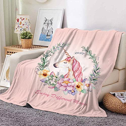 Hoimlm Einhorn kuscheldecke,pinkes Einhorn Kuscheldecken,Sanft Flanell Weich Fleecedecke für Mädchen,Kinder kuscheldecke,mikrofaser Couchdecke,Einhorn Decke Geschenke (100 x 150 cm, Girlande Einhorn) von Hoimlm