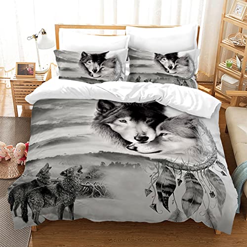 Hoimlm Kinder Bettwäsche 135x200 Wolf Print Mikrofaser Bettbezug mit 2 kopfkissenbezug, Jungen Teens bettwäsche Set Kinder Erwachsene, Weich Haltbar Atmungsaktive von Hoimlm