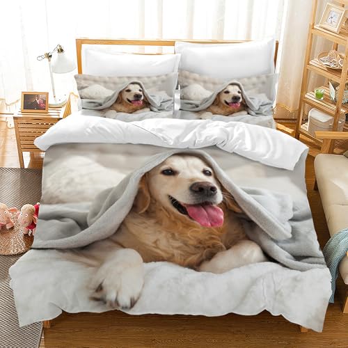 Hoimlm Kinder Bettwäsche Set - Hund bedruckter Bettbezug Kopfkissenbezug,Haustiere Betten Set Microfaser Bettbezug Set,für Jungen Mädchen Bettdeckenbezug (Welpen A, 220 x 240cm) von Hoimlm