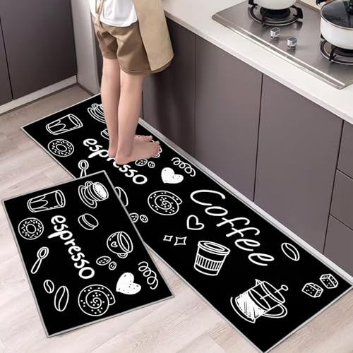 Hoimlm Küchenteppiche 2 Stück, Rutschfestes Küchenmatten,Wasser und Öl aufnehmen Küche Matten Fußmatte Teppich Set,Staubdicht Fußmatte für Drinnen (Kaffee, 43x75+43x150cm) von Hoimlm