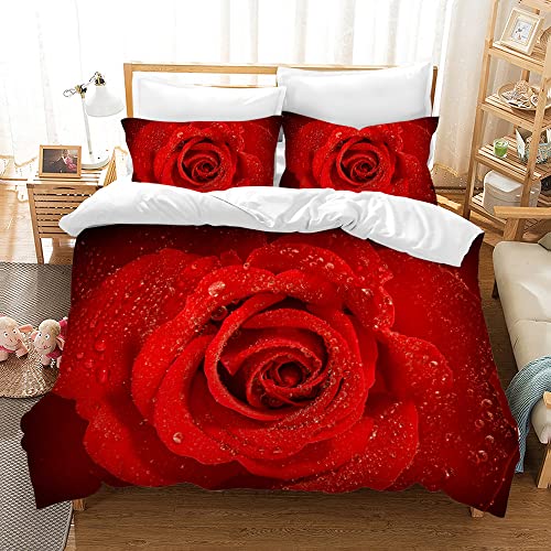 Hoimlm Rot Rose Bettwäsche,Erwachsene Kinder Bettbezug,3D Microfaser Bettwäsche mit kopfkissenbezüge,Rose Bettbezug für Schlafzimmer, weiche bequemer von Hoimlm