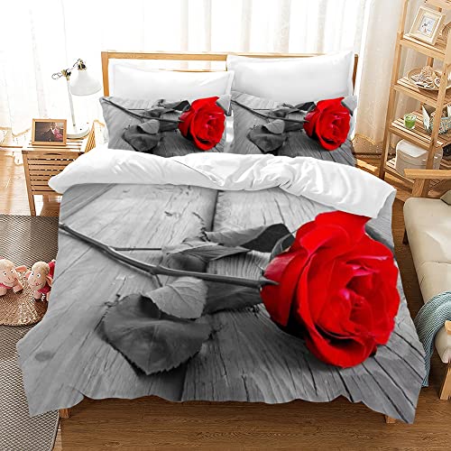 Hoimlm Rot Rose Bettwäsche 220x240 Erwachsene Kinder Bettbezug, Valentinstag Muttertag Rose Bettbezug für Schlafzimmer, Microfaser Bettwäsche mit kopfkissenbezüge von Hoimlm