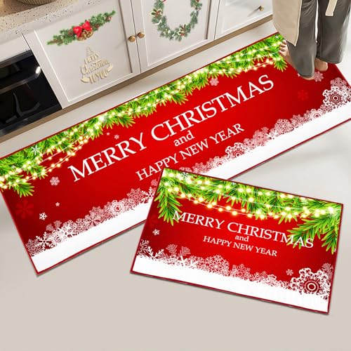 Hoimlm Weihnachts Küchenteppiche rutschfest Waschbarer, Flur Wohnzimmer Boden Badezimmer Küchen Teppich, Weihnachtsdekor, 40 x 120 cm+40 x 60 cm (Weihnachts E) von Hoimlm