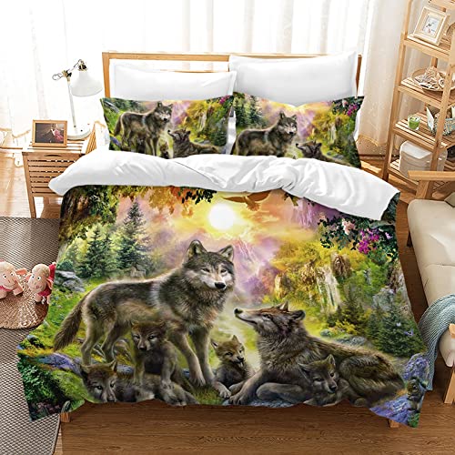 Hoimlm Kinder Bettwäsche 200x200 Wolf Print Mikrofaser Bettbezug Jungen Teens bettwäsche Set Kinder Erwachsene, Weich Haltbar Atmungsaktive,3 Teilig von Hoimlm