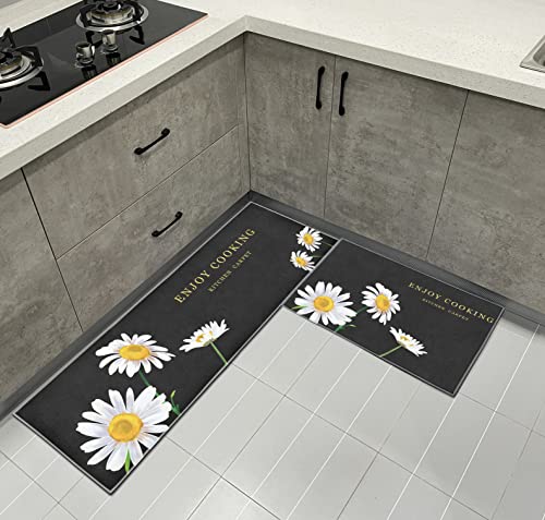 Hoimlm Küchenmatte rutschfest Sonnenblume Muster küchenteppich, 2 Stück rutschfeste Teppiche Für Küche Wohnzimmer, Esszimmer, Badezimmer,40 x 120 cm+40 x 60 cm (Kamille) von Hoimlm