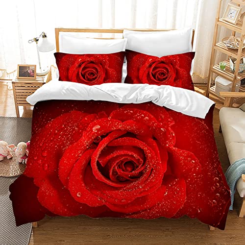 Hoimlm Rot Rose Bettwäsche 135x200 Erwachsene Kinder Bettbezug, Microfaser Bettwäsche mit kopfkissenbezüge, Valentinstag Muttertag Rose Bettbezug für Schlafzimmer von Hoimlm