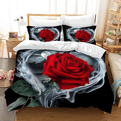 Hoimlm Rot Rose Bettwäsche 135x200 Erwachsene Kinder Bettbezug, Microfaser Bettwäsche mit kopfkissenbezüge, Valentinstag Muttertag Rose Bettbezug für Schlafzimmer von Hoimlm