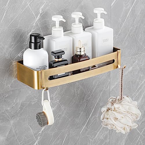 Badezimmer-Regal mit Haken zum Kleben oder Bohren, Duschregal, Shampoo-Halter mit Haken, antikes Messing Badezimmer-Regal mit Haken zum Kleben oder Bohren, Duschregal, Shampoo-Halter mit Haken, antikes Messing von Hoinerus