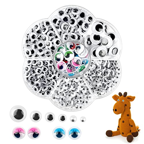 Hoiny Selbstklebend Wackelaugen, 700 StückWiggle Googly Augen Kunststoff Puppe Augen, Kulleraugen Selbstklebend für DIY Scrapbooking Handwerk (Weiße/Farbe) von Hoiny