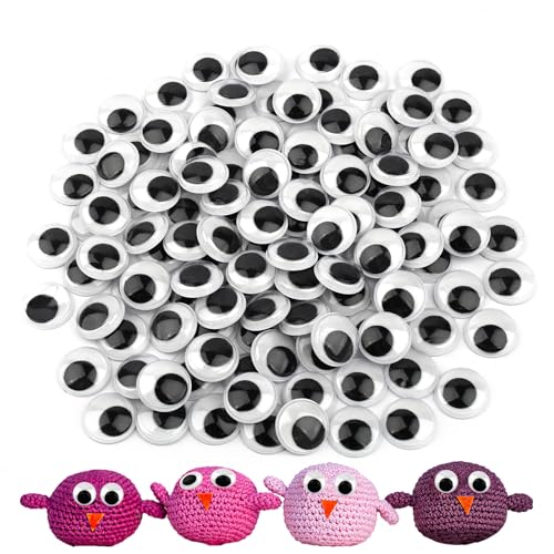 Hoiny Wackelaugen Selbstklebend Groß, 120 Stück Kunststoff Kulleraugen, 20cm Runde Schwarz Wackelaugen, Bastelaugen Augen Aufkleber für Scrapbooking, Handwerk und Spielzeugzubehör (20MM) von Hoiny