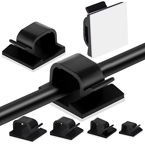 Hoiny selbstklebende Kabel-Management-Clips, 60 Stück Kabel-Clips, Draht-Clips, Kunststoff-Kabel-Organizer, Klebrige Draht-Clips, Drahtkabelhalter, 4 Größen, Schwarz von Hoiny