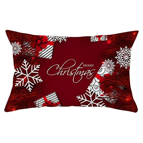 Hoisy 1 Pcs Kissenbezug Deko, Polsterbezug Weihnachten Schneeflocke Frohe Weihnachten Weiß Dunkelrot 30X50cm von Hoisy