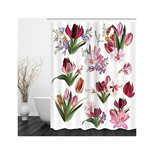 Hoisy Shower Curtains Waterproof, Schimmelfreier Duschvorhang Vielzahl Von Blumen Rosa Größe 180X200CM von Hoisy