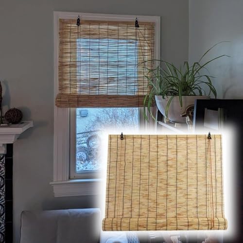 Bambusrollo, Durchscheinend Rollo Bambus, Natural Schilf Vorhang Bambus Handgewebt Sonnenschutzrollos, Schilfrollos Anpassbar, Wetterfest Außen- Schilf Vorhang(W140 x H225cm (55 x 89in)) von Hoiweqr