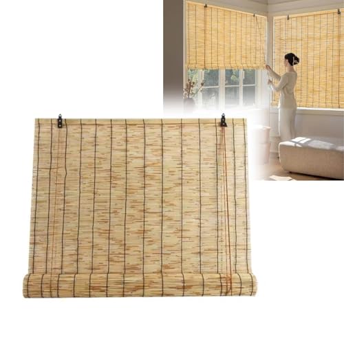 Bambusrollo Schilf Vorhang Natur Raffrollo Fensterrollo Innen 50 60 75 90 110 120 135 140 150cm Außen-Schilfvorhang, Sonnenschutz Vorhang Kurz, Rollos Für Fenster Mit Bohren Bambus(W135 x H175cm (53 x von Hoiweqr