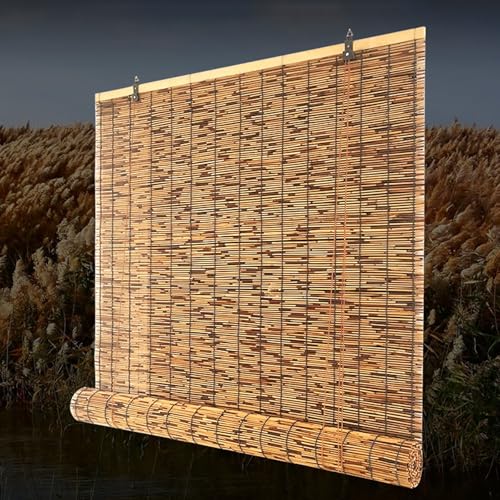 Generic Retro Reedrollo Rollo Seitenzugrollo 70% Lichtfilterung Natur Reedrollo für Patio Balkon, Hochwertige Handgewebte Retro-Strohjalousien, Reed-Vorhänge Home Sunshade(W100 x H135cm (39 x 53in)) von Hoiweqr