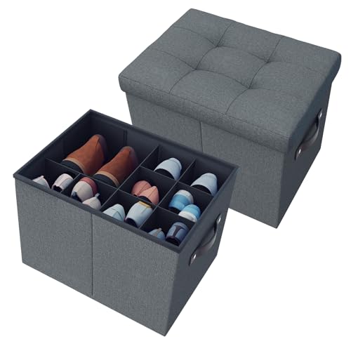 Hoiwio 2 Stück Schuhorganizer Sitzbank mit Stauraum - Verstellbar Trenner Aufbewahrungsbox für Schuhe | Spielzeug | Kleidung | Decke, Sitzhocker Sitztruhe Schuhaufbewahrung Schuhschrank Schuhboxen von Hoiwio