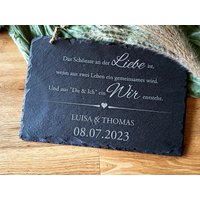 Hochzeitsgeschenk | Personalisiertes Schieferschild Als Geschenk Zur Hochzeit Mit Spruch Und Datum Version 2 von HoizHittn