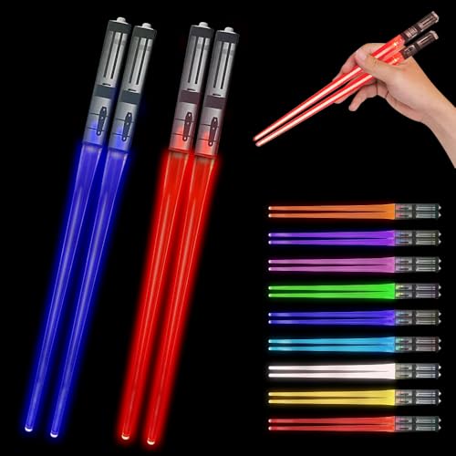 Hojalis 9 Farbe Leuchtende Essstäbchen, 2 Pcs Lightsaber Chopsticks, Lichtschwert Essstäbchen, LED Essstäbchen Leuchtende, Lichtschwert Chopstick,für Küchen Dinnerparty Sushi Besteck,Spülmaschinenfest von Hojalis