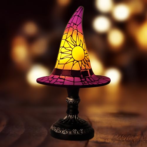 Hojalis Hexenhut-Lampen, 2025 Buntglas-Harz, Gothic-Zaubererhut-Licht, handgefertigte Hexenhut-Lichter, einzigartiges Nachttisch-Nachtlicht für Halloween, Spukhaus, Schlafzimmer, Heimdekoration (lila) Hojalis Hexenhut-Lampen, 2025 Buntglas-Harz, Gothic-Zaubererhut-Licht, handgefertigte Hexenhut-Lichter, einzigartiges Nachttisch-Nachtlicht für Halloween, Spukhaus, Schlafzimmer, Heimdekoration (lila) von Hojalis